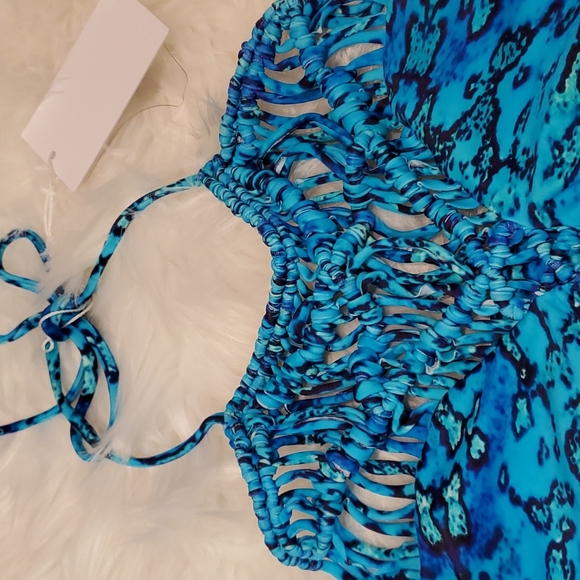 Mikoh Blue Moorea One-piece Swimsuit Macrame Halter top - Picture 5 of 10